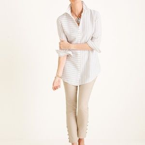 Chico's Size 1.5 White and Taupe Striped Tunic Top